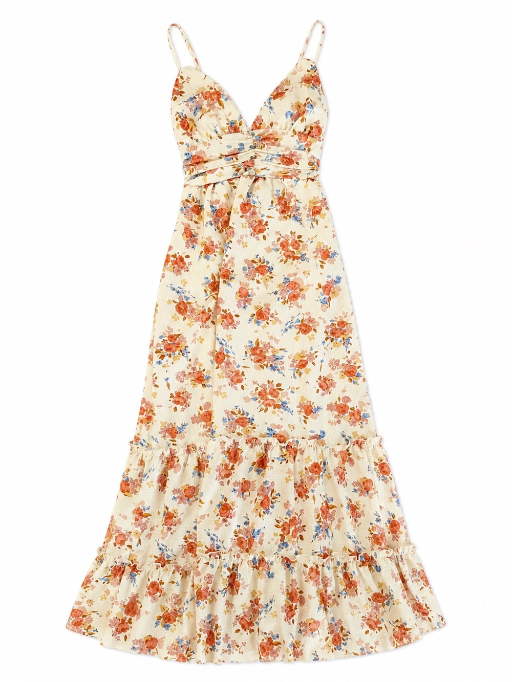 Altar'd State Ivory Maxi Dress with Orange & Blue Floral Print